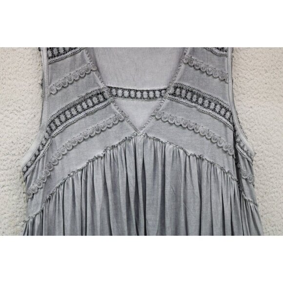 POL Babydoll Sleeveless Gray Distressed Tunic-Crochet-Small-BOHO-Hi Lo - Picture 3 of 10